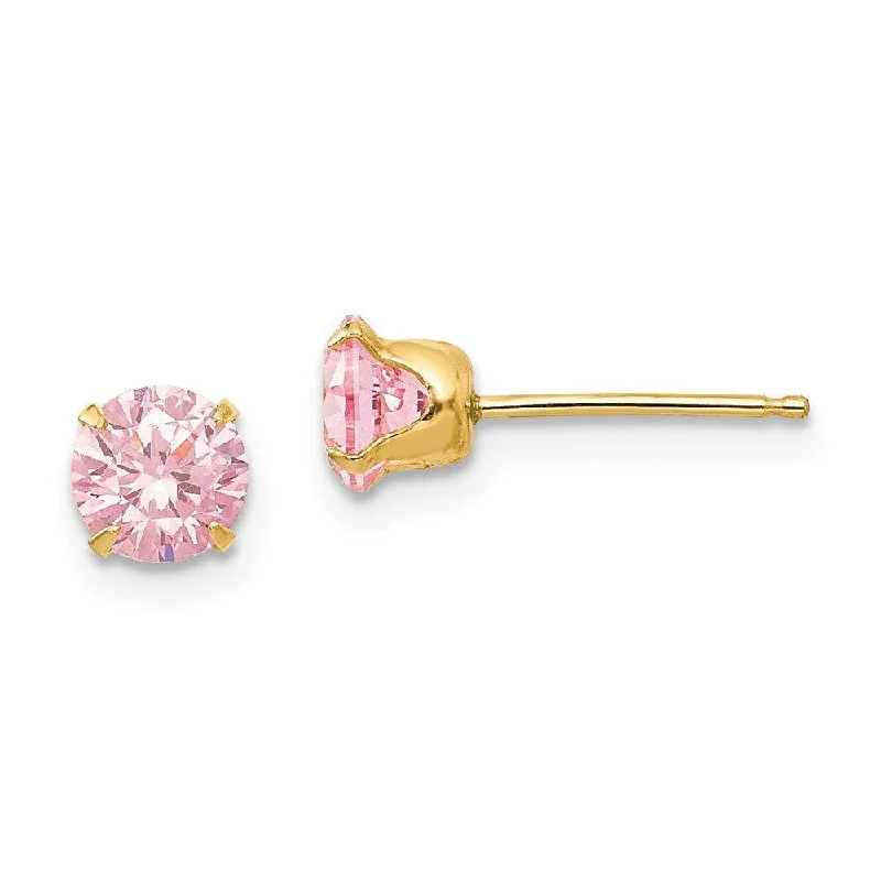 Lightweight Earrings-Madi K Kid's 14k  5mm Pink CZ Post Earrings