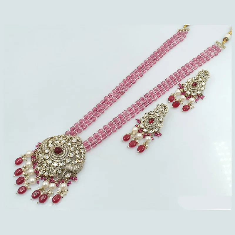 Fashionable Pendant Necklaces-Rani Sati Jewels Gold Plated Kundan Stone Long Necklace Set