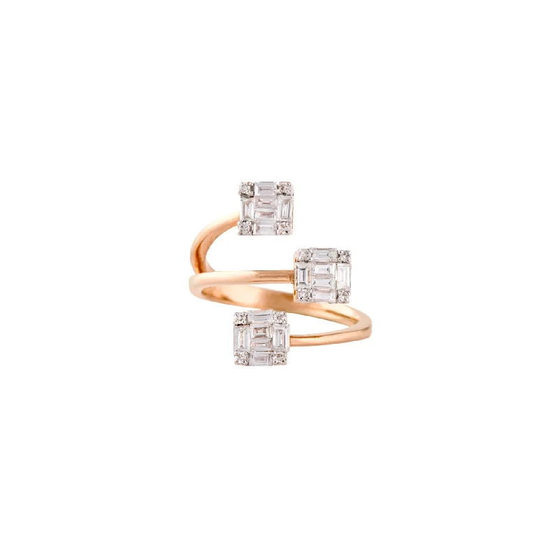 Silver Band Rings-Rose Gold & Diamond Gilded Squares Ring