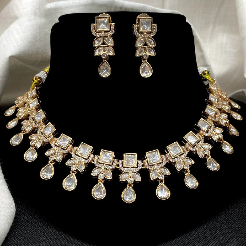 Personalized Birthstone Necklaces-Royal Kundan Jewellery Gold Plated Polki Kundan Necklace Set