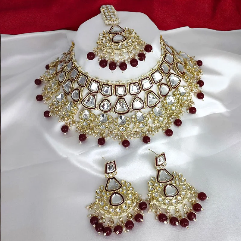 Romantic Rose Gold Necklaces-Gehana Mahal Gold Plated Kundan Stone Choker Necklace Set