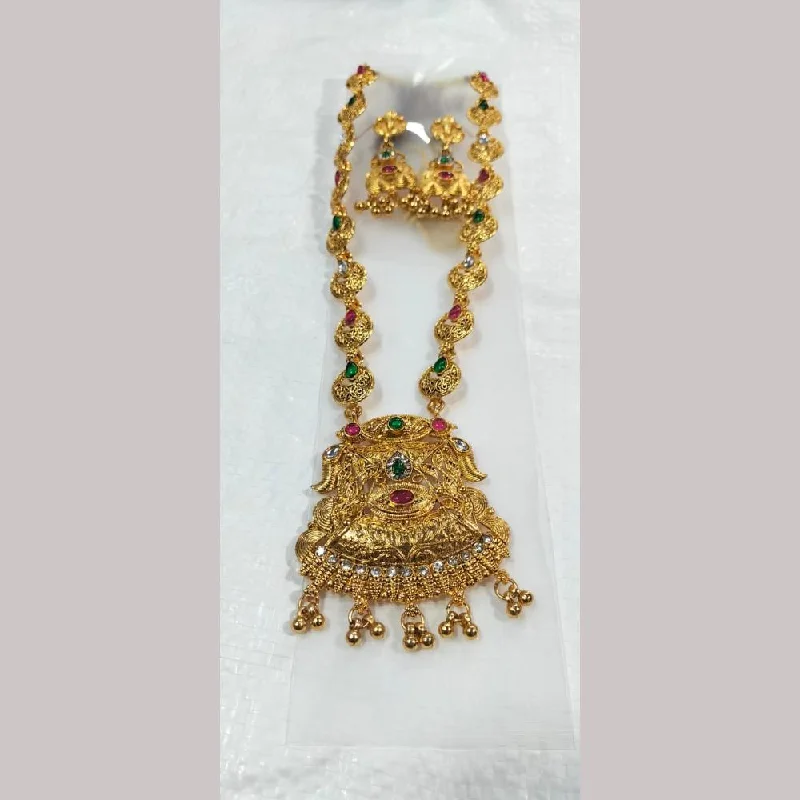 Simple Gold Bead Necklaces-Manisha Jewellery Gold Plated Pota Stone Necklace Set