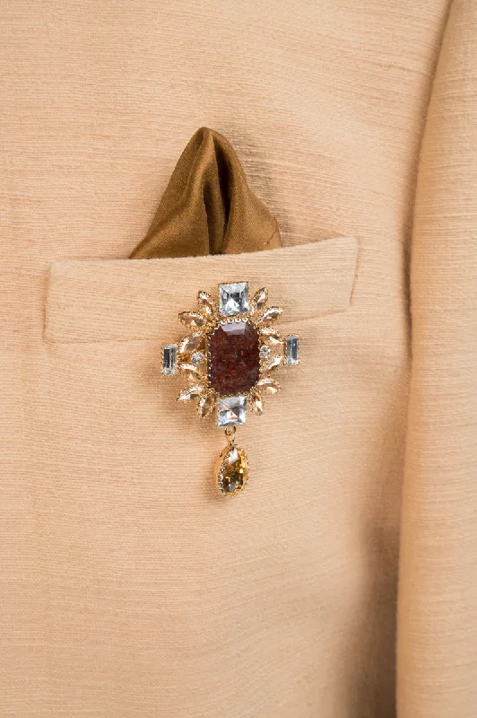 Custom Brooch with Birthstone-Brown Octagon Crystal Stone Brooch