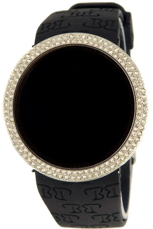 Watches with Sapphire Crystal-Silver Bling Bling Touch Screen Digital Watch Black Band