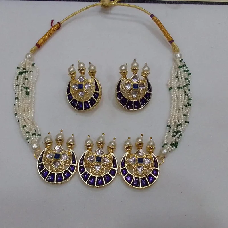 Chunky Statement Necklaces-Midas Touch Gold Plated Pearl And Kundan Stone Choker Necklace Set