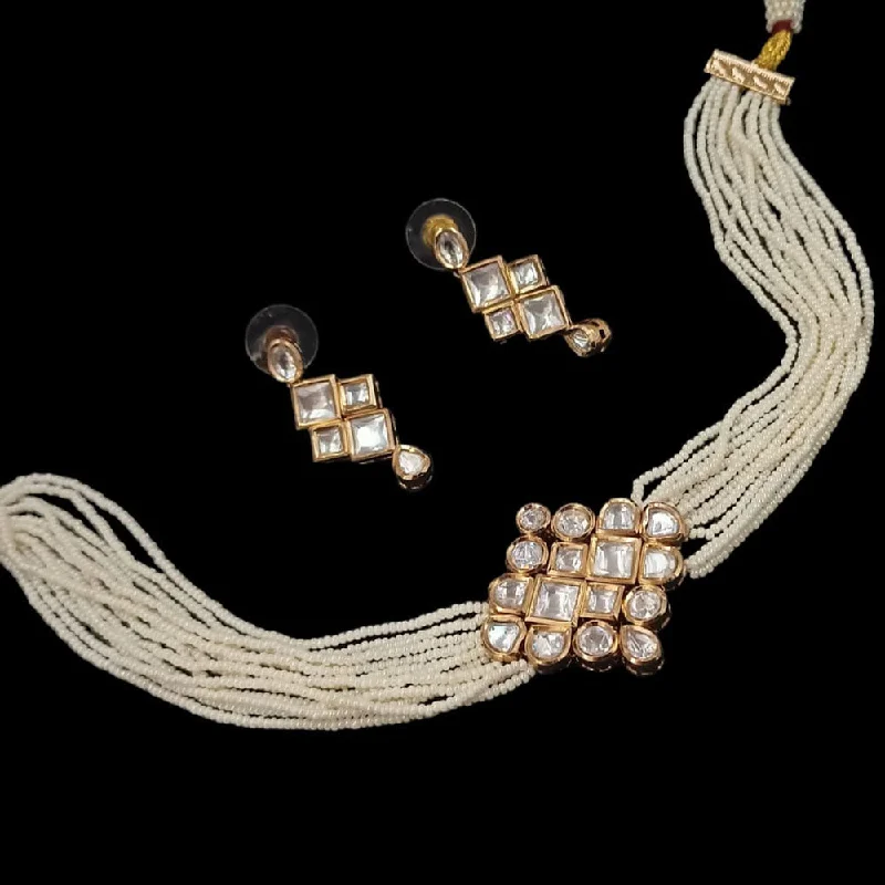 Long Chain Necklaces-Padmawati Bangles Gold Plated Kundan And Pearl Choker Necklace Set