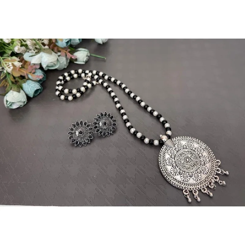 Zodiac Sign Necklaces-Akruti Collection Oxidised Plated Long Necklace Set