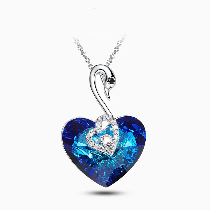 Sparkling Swarovski Necklaces-Crystal Swan Heart Necklace