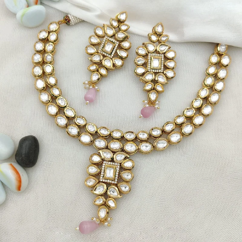 Crystal Heart Necklaces-Jewel Addiction Gold Plated Polki Kundan Necklace Set