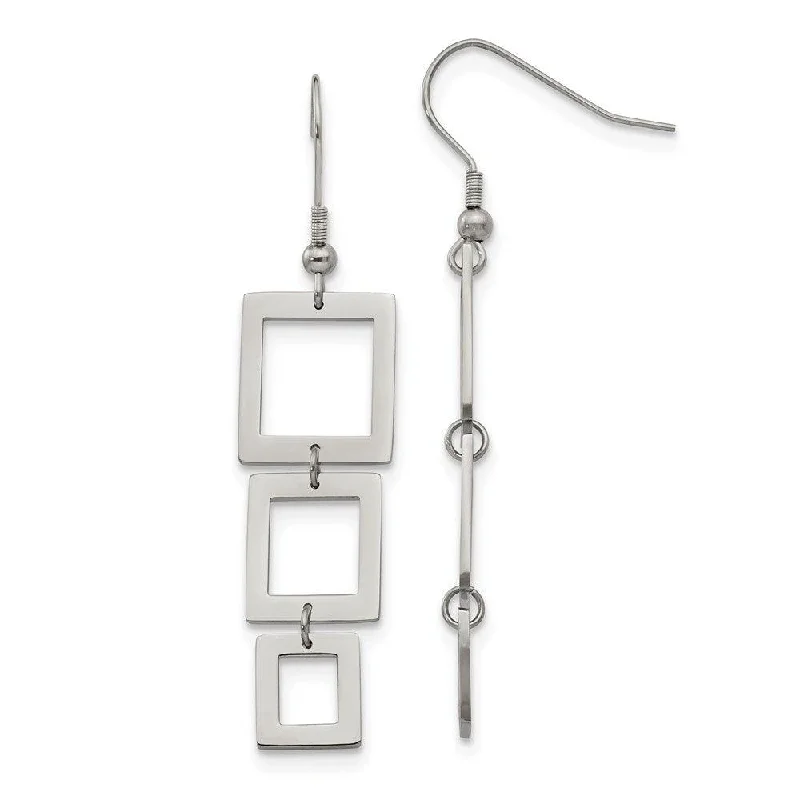 Unique Hoop Earrings-Stainless Steel Rectangle Dangle Earrings