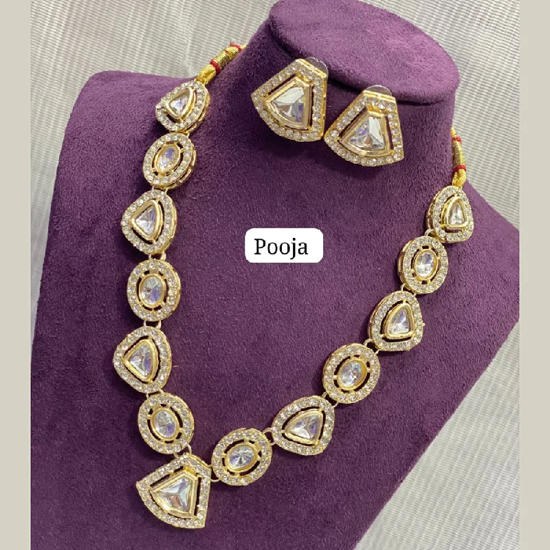 Minimalist Necklace Designs-Pooja Bangles Gold Plated Crystal Stone Necklace Set