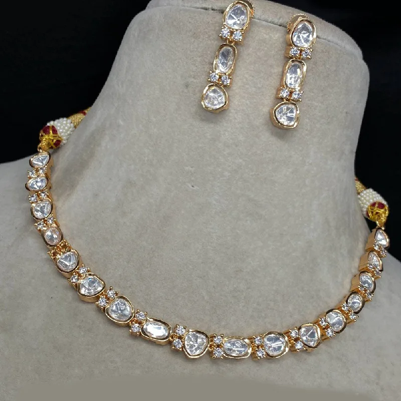 Designer Heart Pendant Necklaces-Royal Kundan Jewellery Gold Plated Polki Kundan Necklace Set