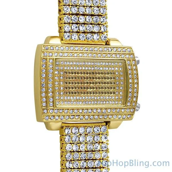 Waterproof Outdoor Watches-Gold LED Digital Block Custom Bling Bling Watch